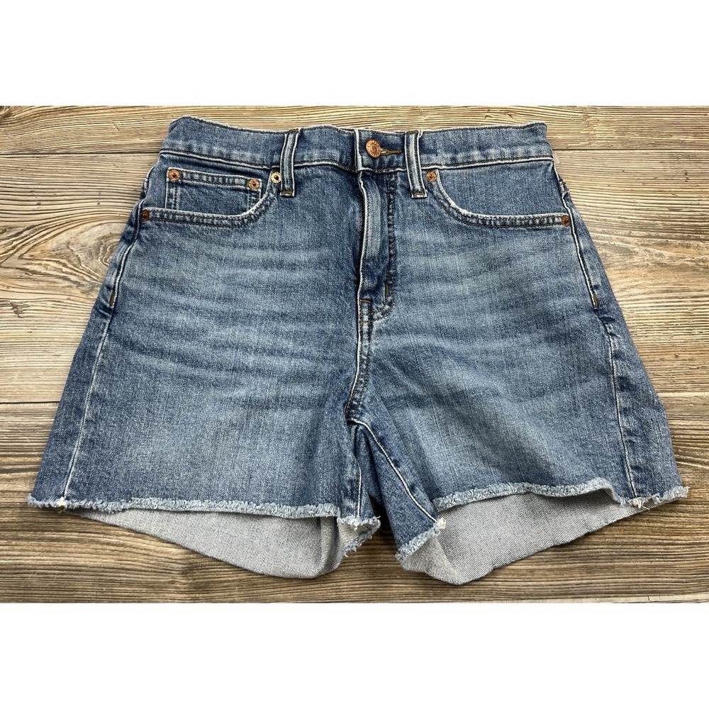 J Crew Womens High‎ Rise Medium Wash Raw Hem Denim Stretch Shorts Size 25